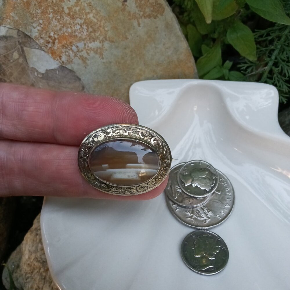 Antique Gold Fill & Agate Brooch - Picture 6 of 6